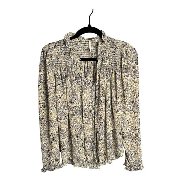 Free People Yellow and Purple Floral Long Sleeve Blouse Size XS - Picture 1 of 7